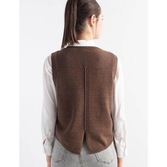 Women's Wool Blend Sweater Vest Medium Crew Neck Cable Sleeveless Knit - Picture 6 of 6